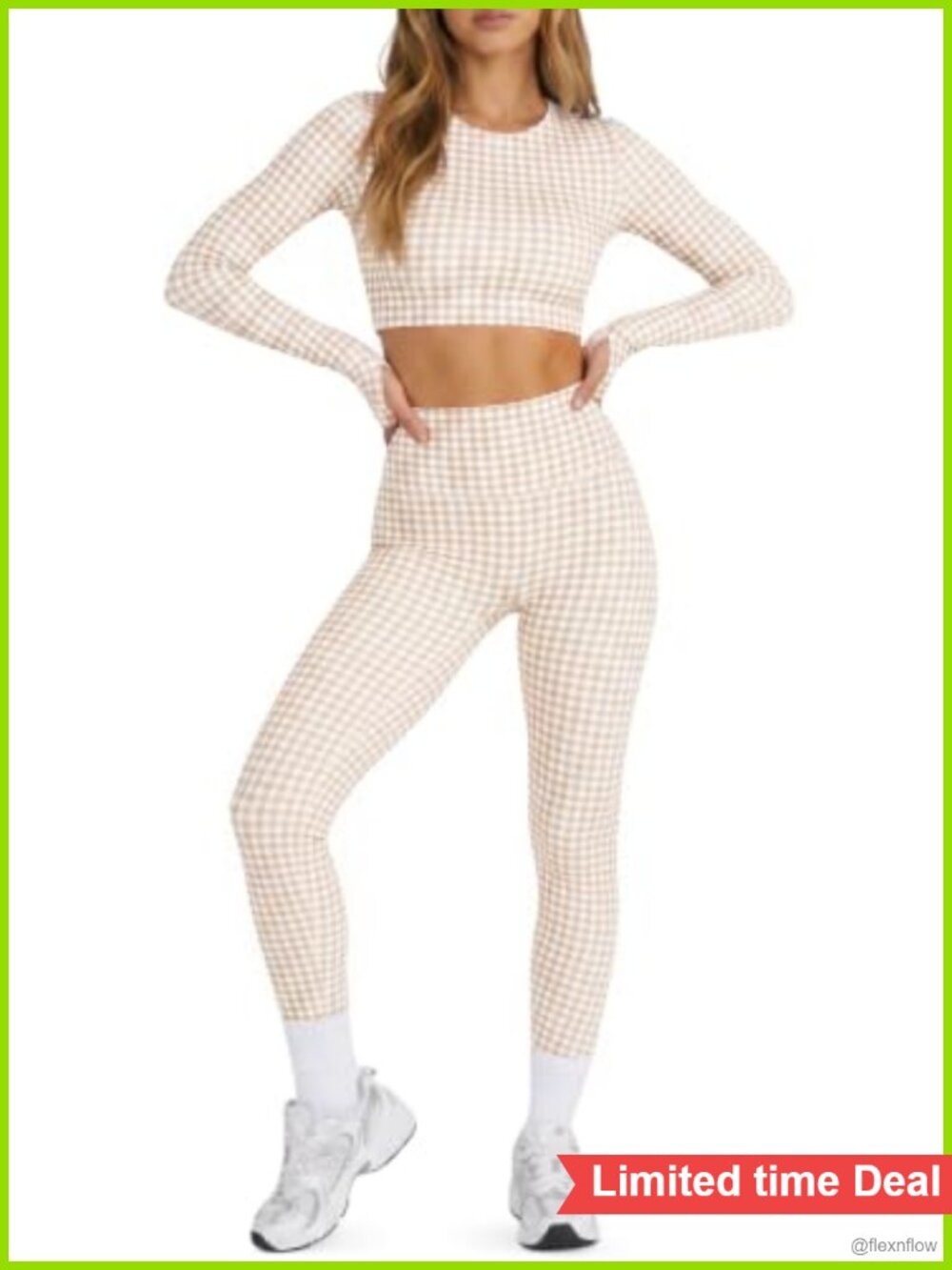 Gingham Workout Set Long Sleeve Crop Top High Waisted Leggings